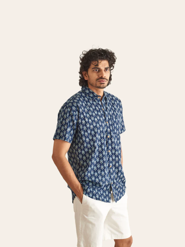 Indigo Printed Cotton Shirt