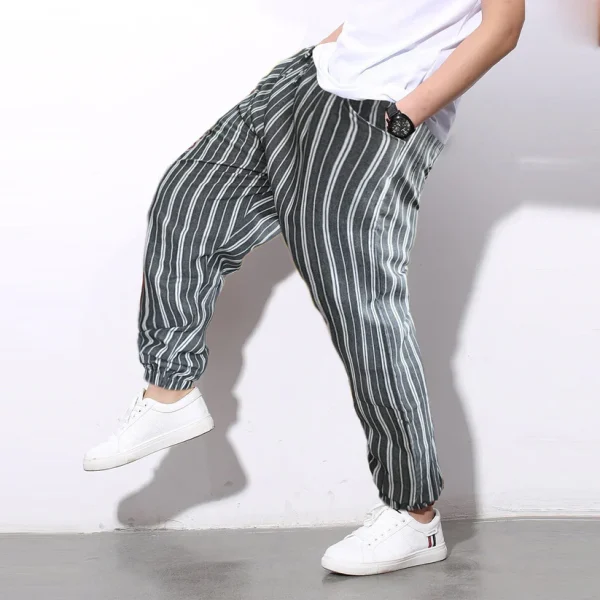 Men’s Pants Loose Greyish Stripped Jogger Breathable Casual Harem Pants