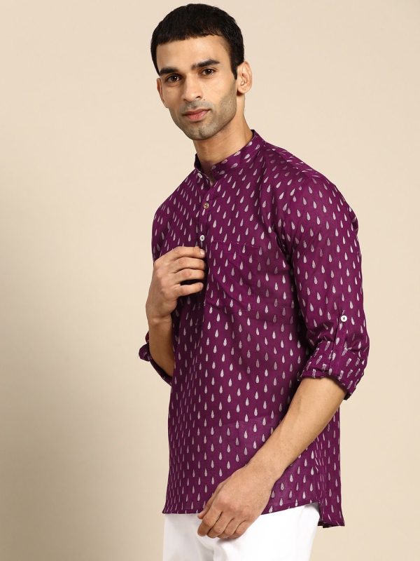 Purple Ethnic Motifs Woven Dobby Cotton Kurta sadra